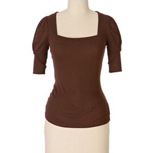 Anthropologie Deletta Brown Pleated Sleeves Top